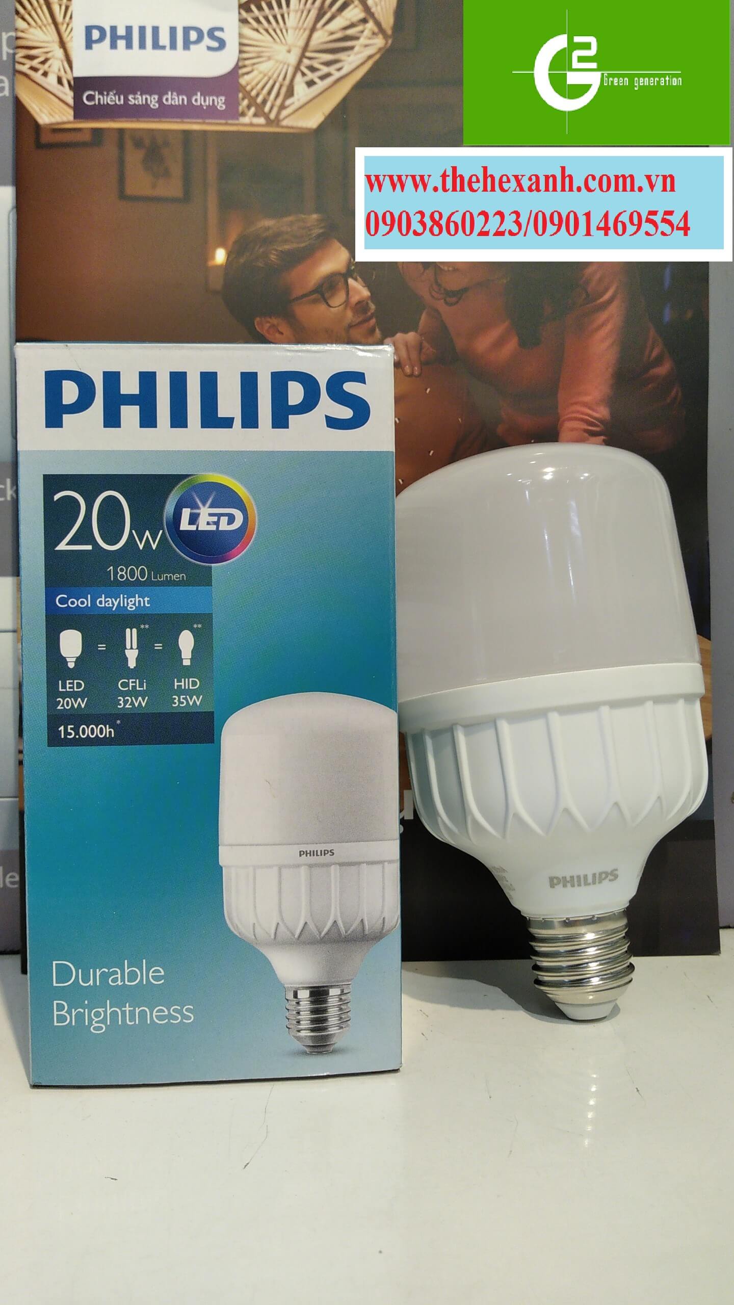 Bóng đèn trụ Philips TForce Core HB 20W E27 10K (Trắng/Vàng)