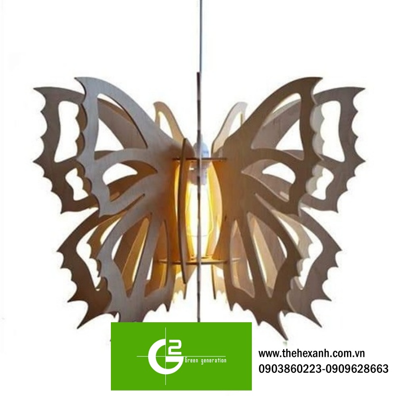 Đèn Gỗ: Mẫu đèn gỗ hình cánh bướm trang trí quán trà sữa DG013