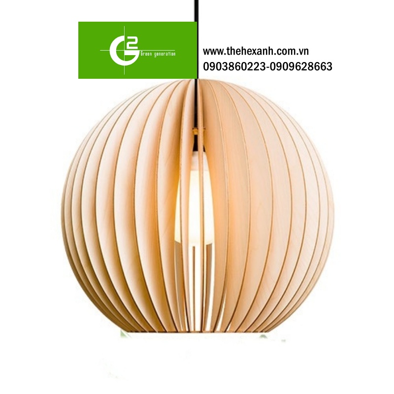 Đèn Gỗ: Mẫu đèn gỗ hình cầu thả trần trang trí bàn ăn DG016